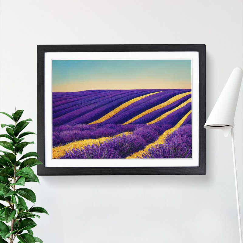 Cute Lavender Flower Field - Single Picture Frame Print, 46cm H x 64cm W x 2cm D, Black