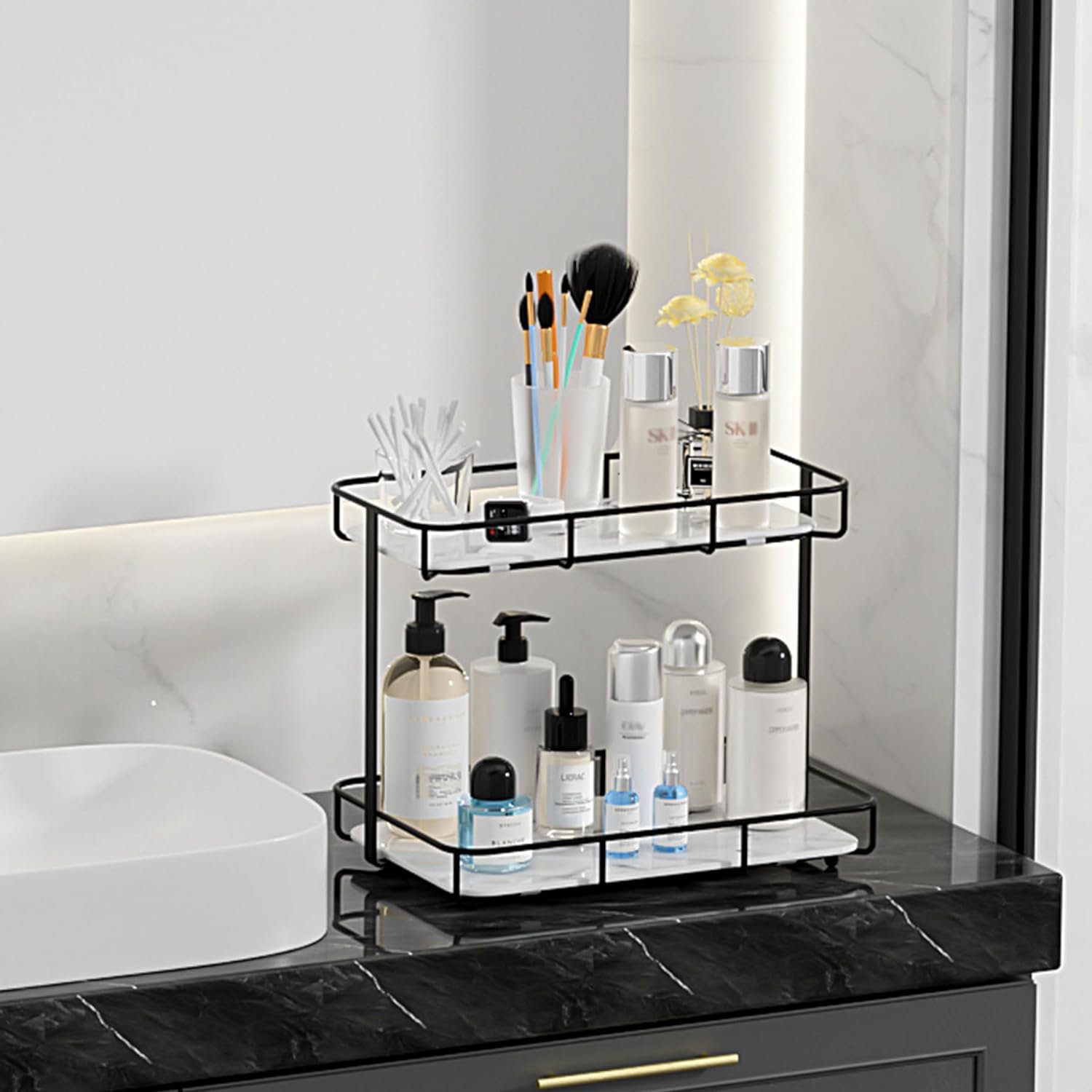Orren Ellis Bathroom Organizer Countertop Perfume Organizer Makeup Organizer Cosmetics Storage ...