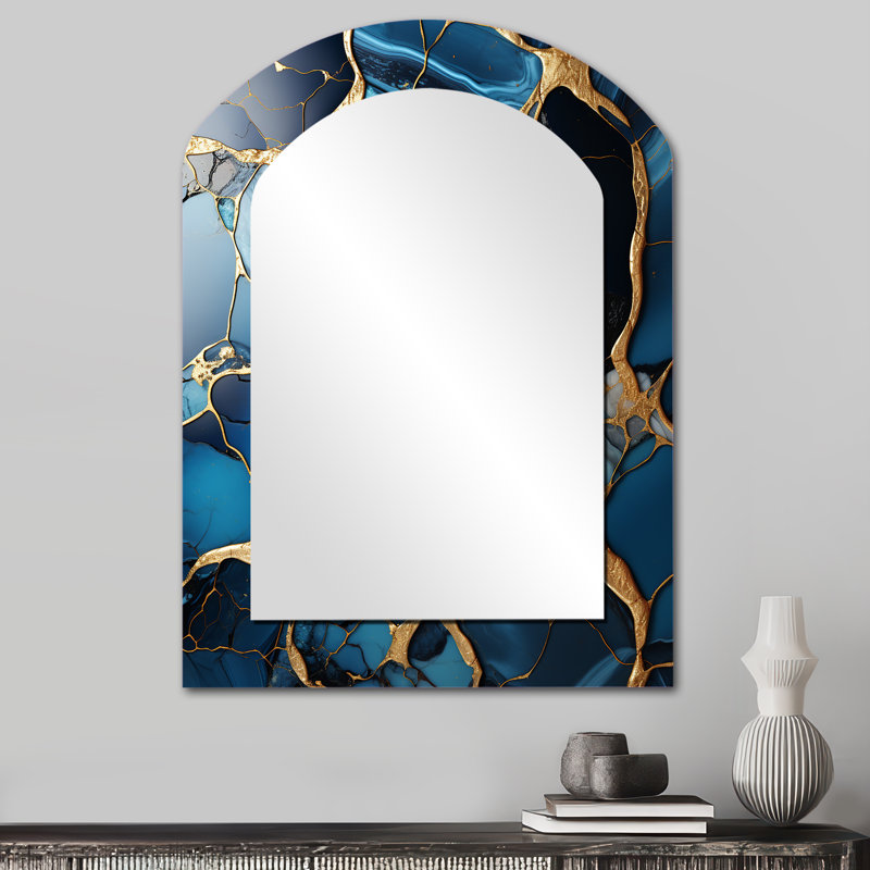 Or et saphir bleu mosaïque de marbre VI, 34 po x 25 po