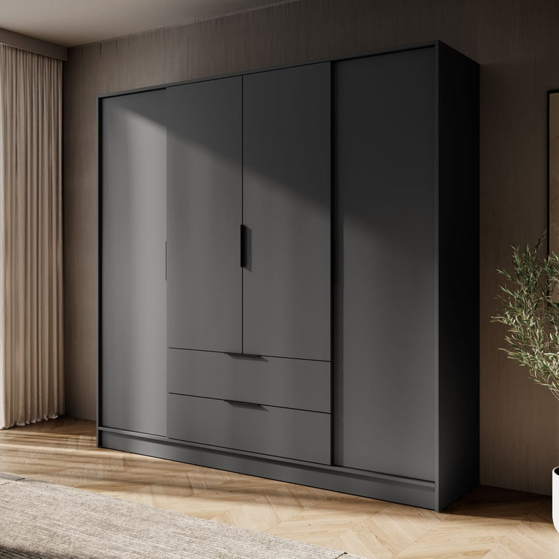 Bonface 4 Door Manufactured Wood Wardrobe, Graphite