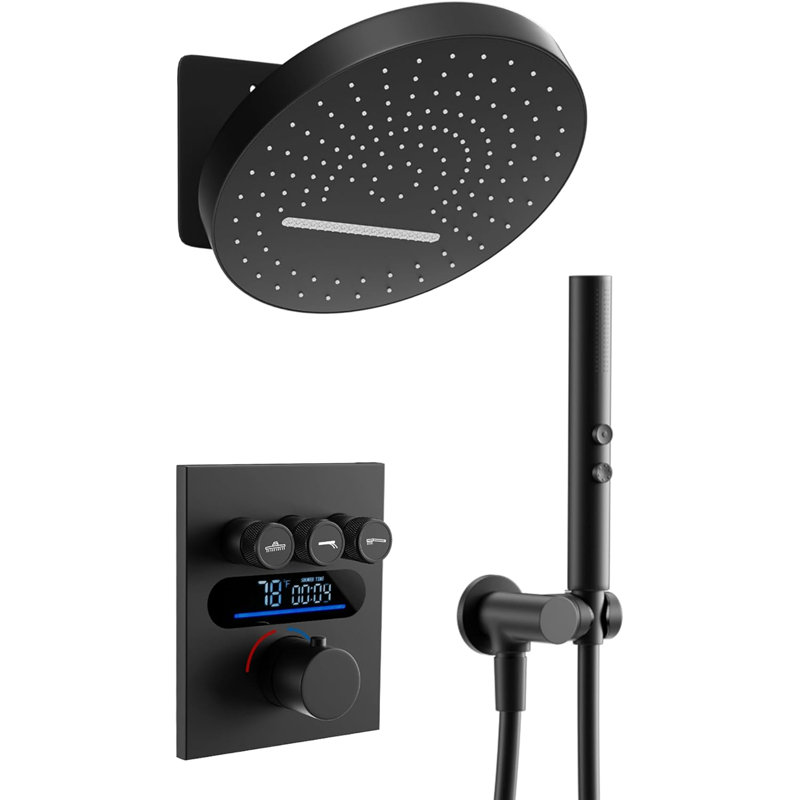 Lefton Shower System In Fahrenheit Display (battery-free), 13” Overhead Round Rainfall Shower Head With All-in-one Handheld Spray Showerhead, 4-in-1 Control System, Sswm2501
