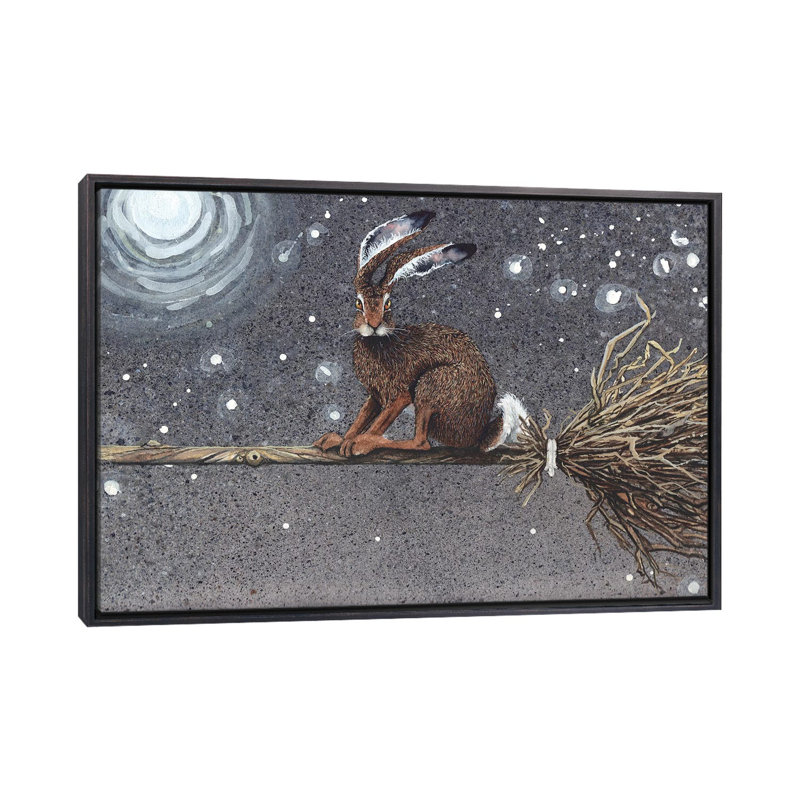 « Flyhis Hare »-impression, H 18 po x l 26 po x P 1,5 po, Toile avec cadre noir patiné