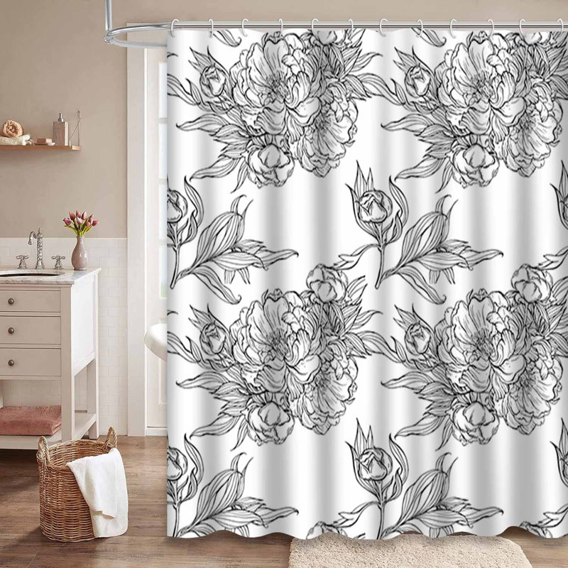 Rideau de douche imperméable à motif floral avec 12 crochets Peony Blossom, L 72 po x l 72 po