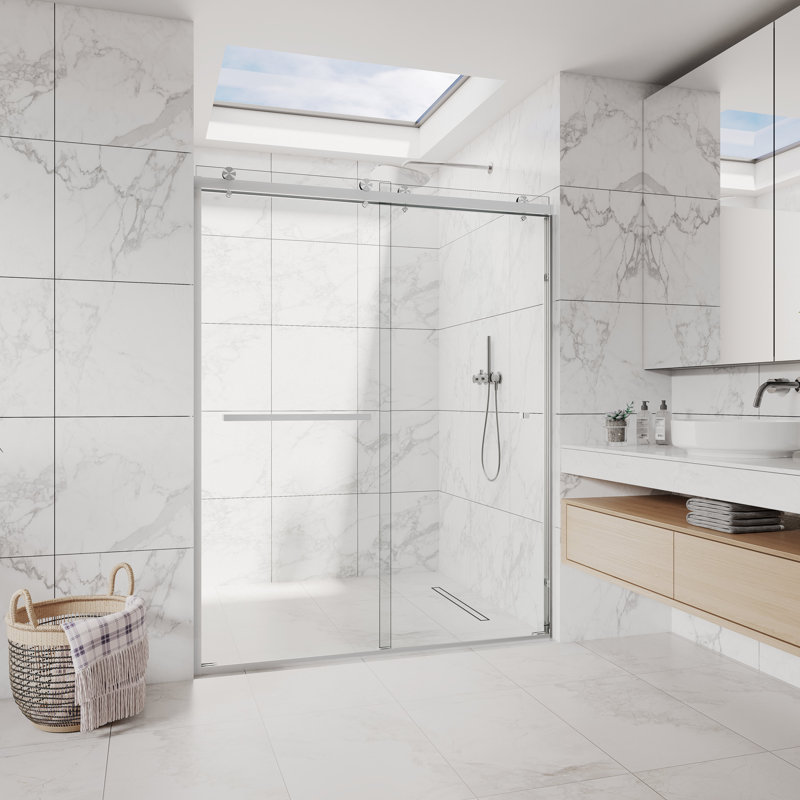 50" - 54" W x 76"H Double Sliding Frameless  Glass Shower Doors | 5/16" (10mm) Clear Tempered Glass | Leak-Proof Precision | Durable Stainless Steel Hardware | Perfect Adjustment Uneven Walls