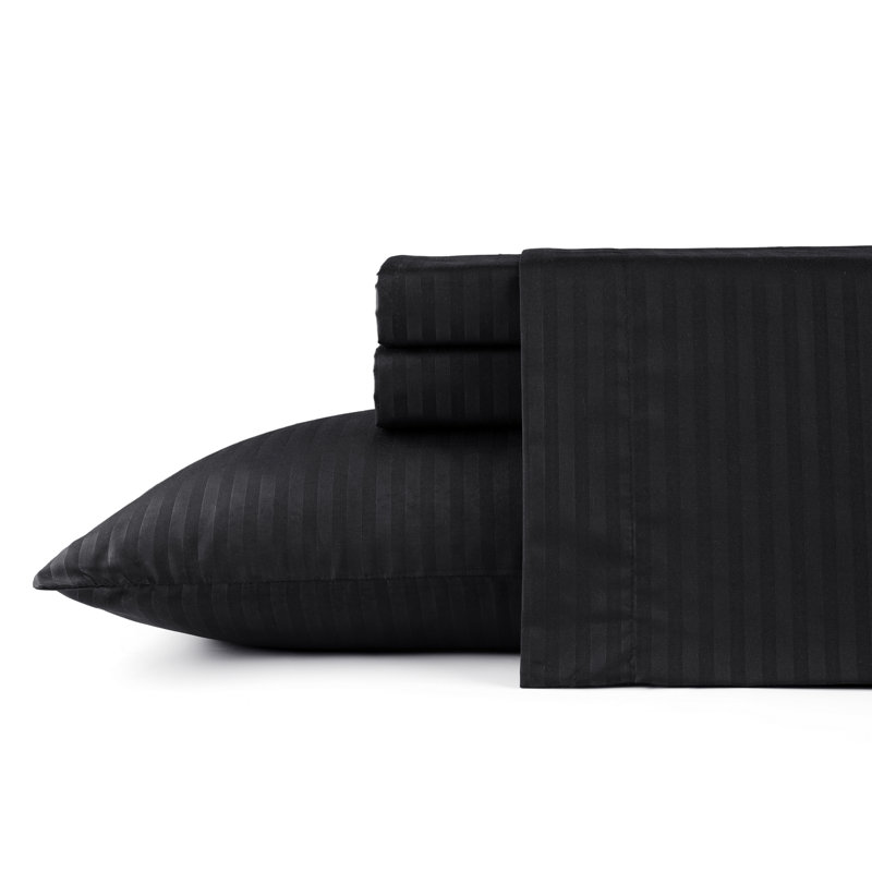 Ensemble de draps 4 pièces Bibb Home, Ensemble de draps pour lit simple avec 1 taie d'or, Noir