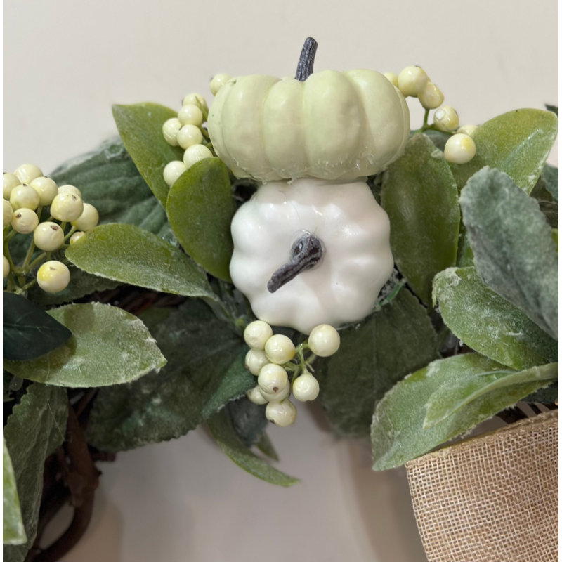 Lambs Ear and Pumpkin Wreath