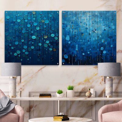 «Abstract Rainy Blue Collage», ensemble de 2 peintures murales abstraites en acrylique