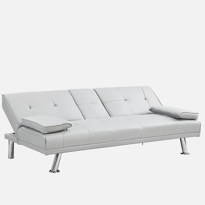 Sofa Bed with Arms, Two Brackets, Wooden Frame, Stainless Steel Legs, FUTON White, Not Available, White