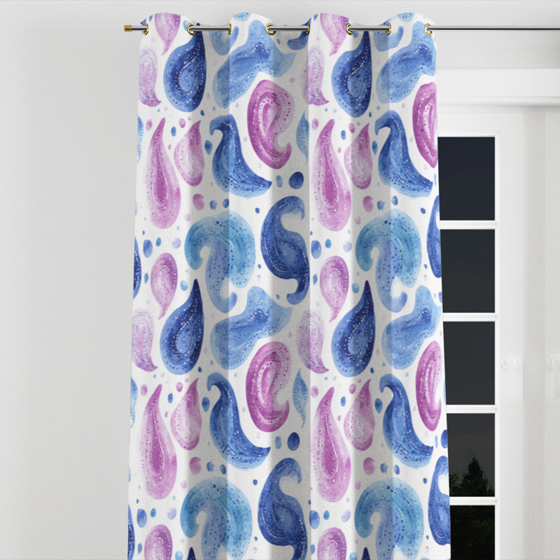Rideaux Modern - rideau à œillets à motif cachemire bleu serein - 1 panneau, L 52 po x L 95 po, Œillets dorés