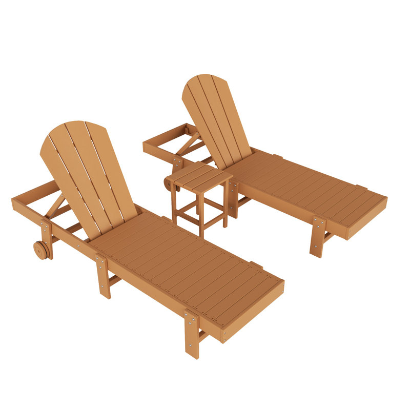 Ensemble de chaises longues inclinables extérieures en poly Lagune, Teck