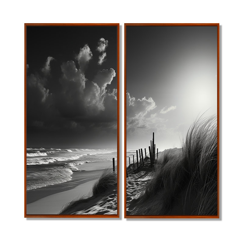 «Black and White Beach Scenery II - Black Coastal», art mural 2 pièces, H 20 po x l 24 po, Brun