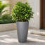 Grand pot de fleurs intérieur / extérieur en résine moucheté gris avec soucoupe et écran de drainage