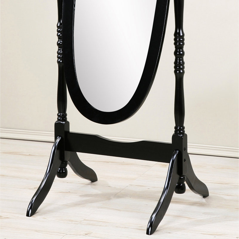 Miroir de plancher à finition noire - Bois stable de style reine traditionnel pour la réflexion du corps