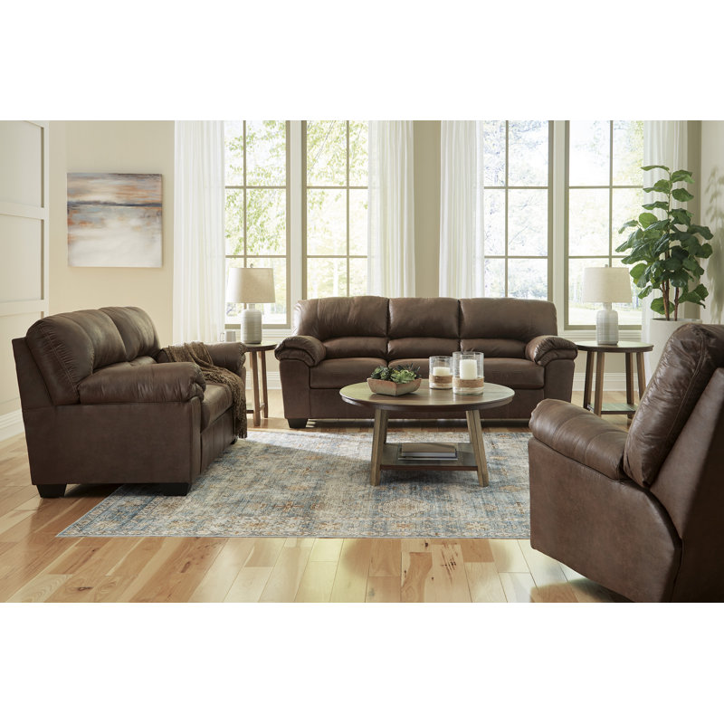 Canapé et fauteuil inclinable Bladen, Similicuir brun