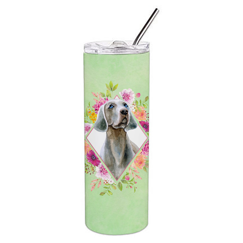 E23BF9F8391D466E9CA4F8DFEBD9A7DB de verre 20 oz à double paroi en acier inoxydable chiot, Gris braque de Weimar, Vert