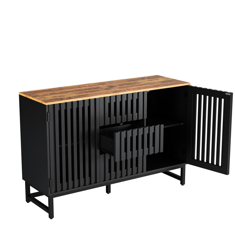 Commode de chambre moderne en noir avec 3 grands tiroirs et 4 tablettes en métal