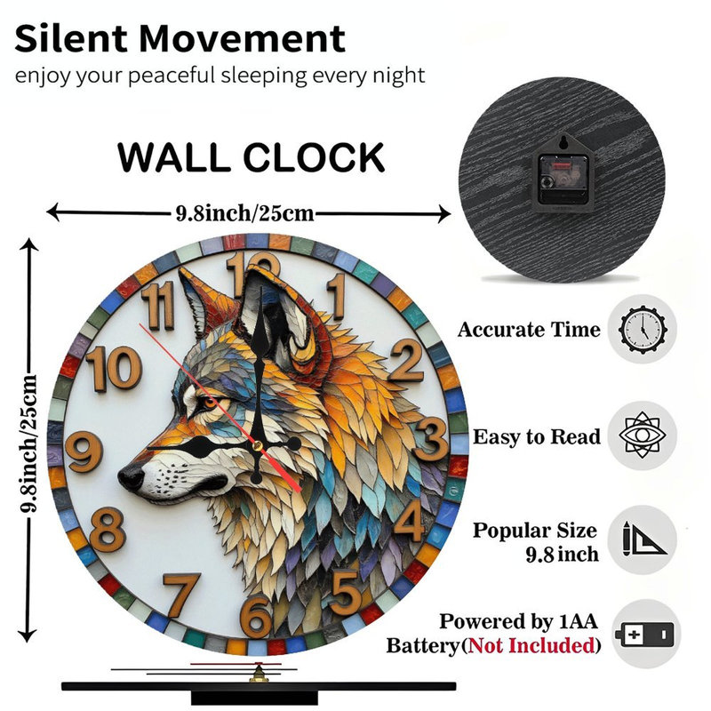 Horloge murale artistique avec tête de loup