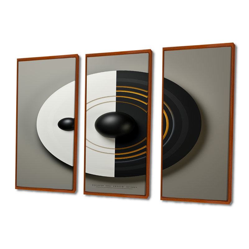 Minimal Glam Zen noir blanc doré - ensemble de décoration murale géométrique, H 28 po x l 36 po x P 1 po, Cadre flottant brun