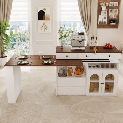 Kitchen Island with Extendable & Rotating Table