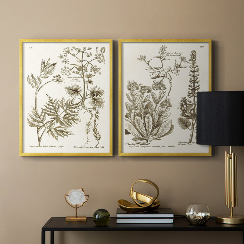 «Sepia Botanical Journal III», reproduction encadrée de qualité supérieure - prête à être accrochée - aucun clou requis - aucun clou requis