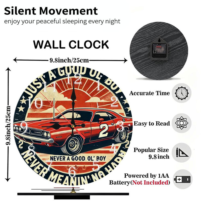 Horloge murale en bois 10 po, mouvement silencieux, à piles (piles AA non incluses), décor artistique, parfait pour les décorations