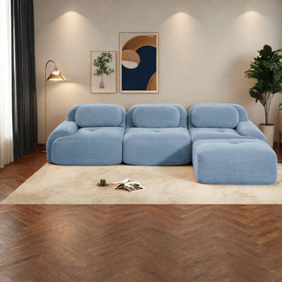 Ergonomic Blue Corduroy Sofas, Luxury Modular Design For Living Room
