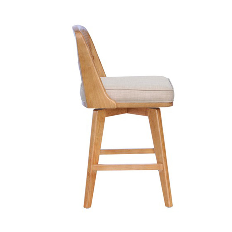 Natural Wood and Beige Woven Rattan Swivel Counter Stool