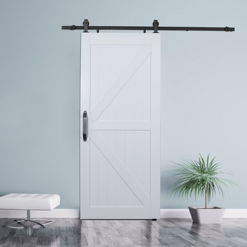 Porte de grange à panneaux en PVC / vinyle Montana avec ensemble de quincaillerie d'installation, 42 po x 84 po, Blanc