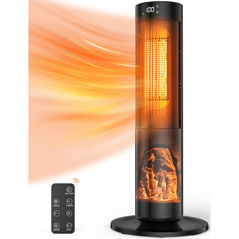 Nordic Hygge 1500-Watt Electric Tower Oscilating Space Heater with Digital Display, Timer and Remote Control