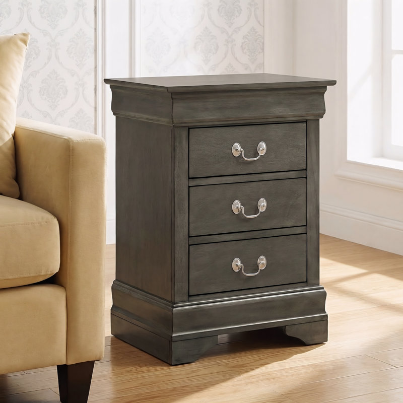 Sayre Gray 3 Drawers Nightstand, Gray