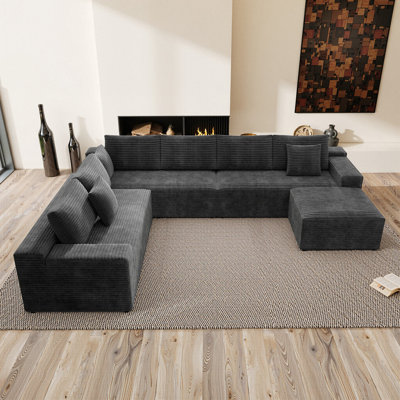 Koli Boneless 138" U-shaped Sectional Couch, Compression Cloud Couch Sofa for 7 Person, Corduroy