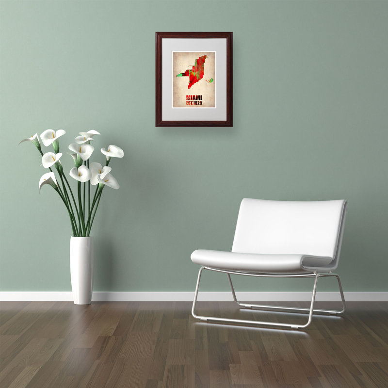 Miami Watercolor Map 11" x 14" Framed Canvas Print