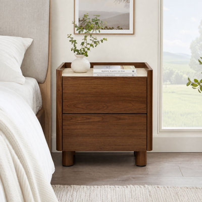 18.9" Mid-Century Modern Nightstand with Faux Marble Raised-Edge Top