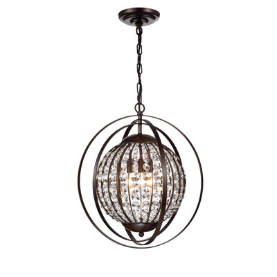 Lustre sphérique unique à 3 lumières avec accents de cristal Layne