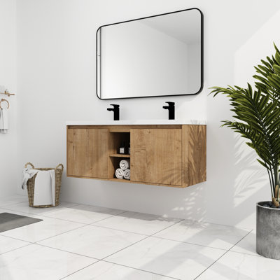 Ensemble de meuble-lavabo mural double 48 po avec mécanisme de porte à fermeture douce et attrait moderne
