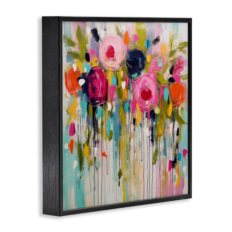 «Paint Drip Roses», art de la giclée encadrée par Irena Orlov, Giclée encadrée noir minuit, H 17 po x l 17 po