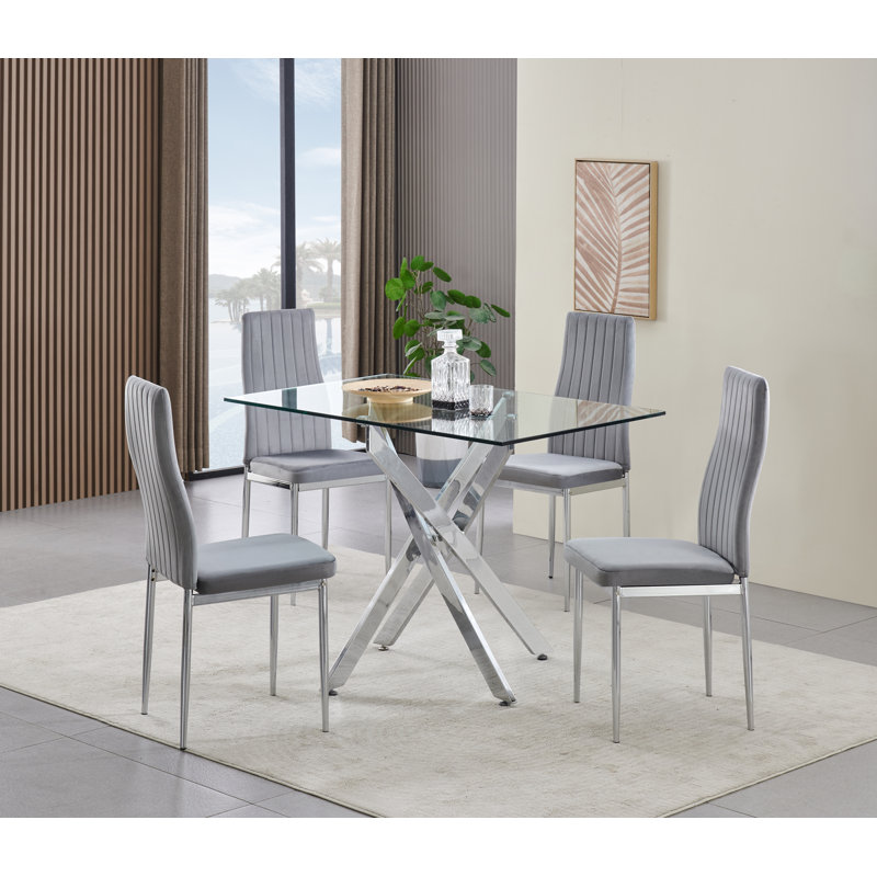Rexel Dining Table with 4 Monza Velvet Chairs, Grey