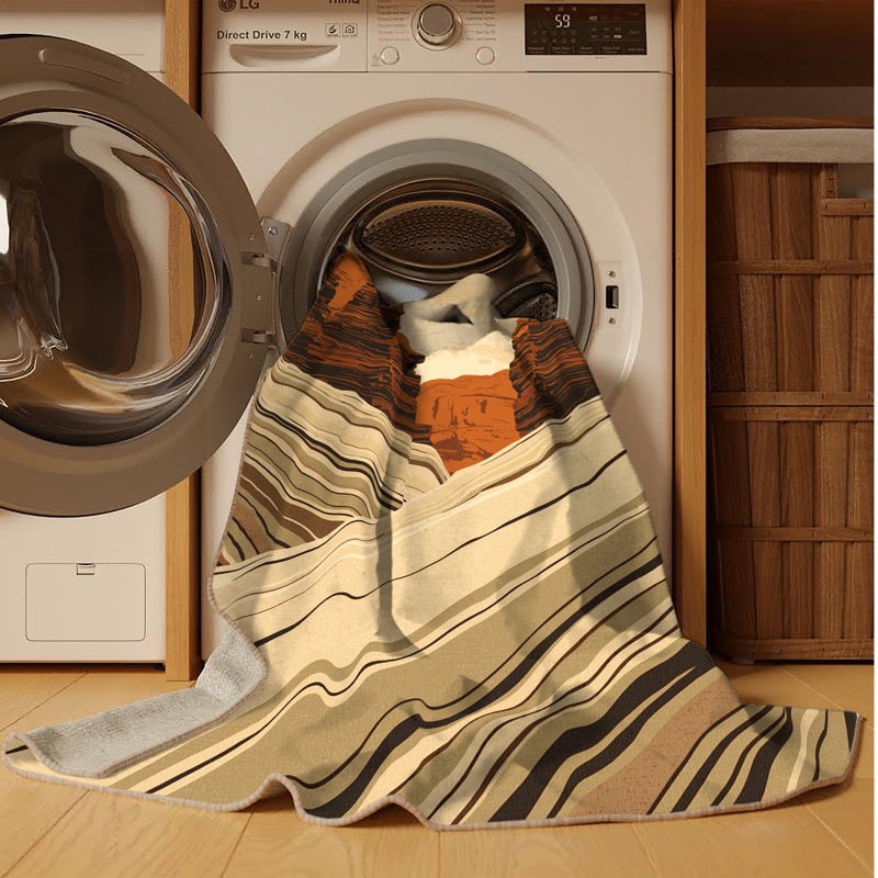 Tapis brun / beige beige lavable à la machine Orionna, Rond 3 pi
