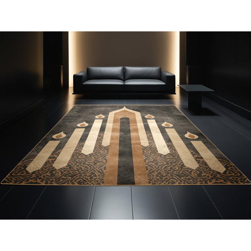 Tapis oriental doux et moelleux de style oriental Shamash en gris - reliure brun clair, 5 x 7