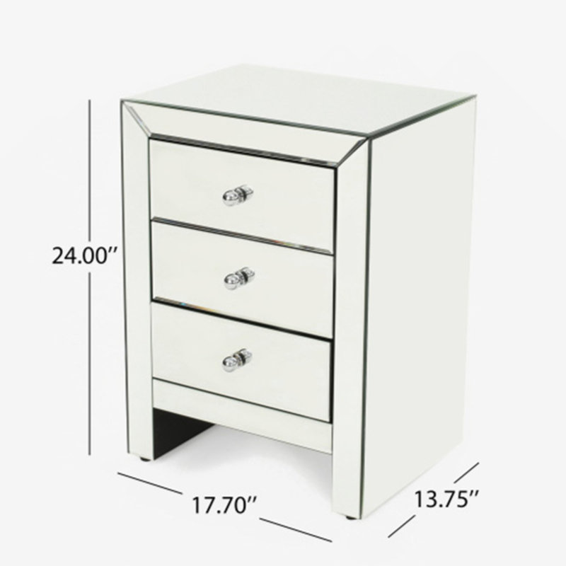 Lera Mirrored Glass Top 3 - Drawer End Table