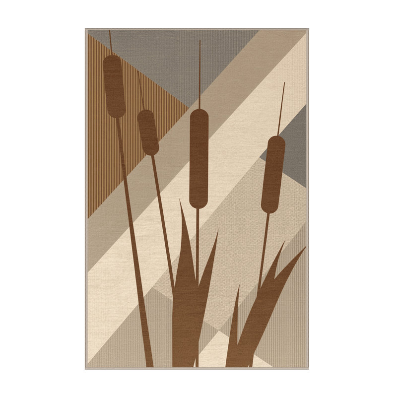 Machine Washable Ortmund Cattail Modern Geometric Rug in Beige – Beige Binding, 4x6