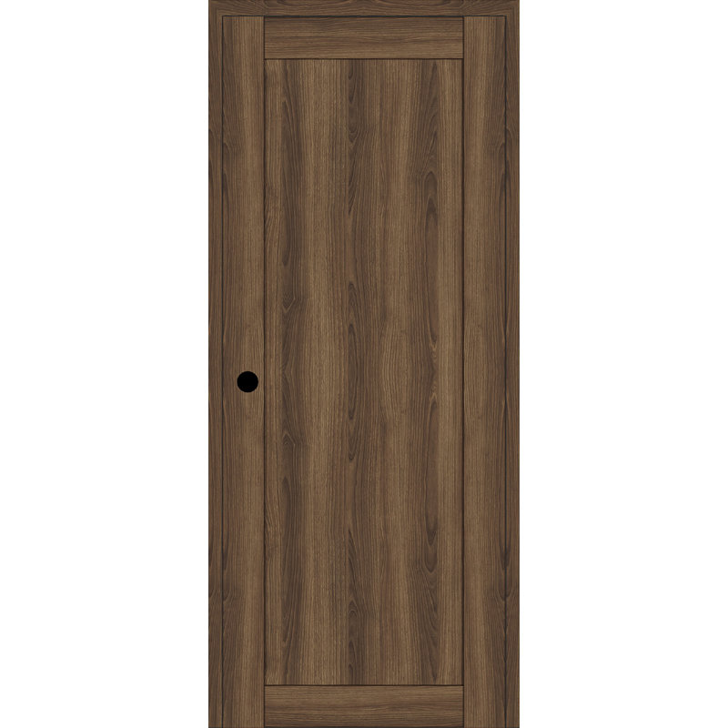 Porte intérieure standard préfinie en bois massif manufacturé 1 panneau Shaker, Pacane, 27,8 po x 79,4 po, Côté droit