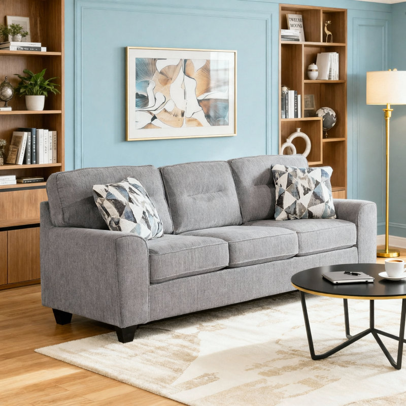 Contemporary Living Room Furniture 2Pc Set Sofa Loveseat Durable Chenille Fabric Decorative Pillows Gray