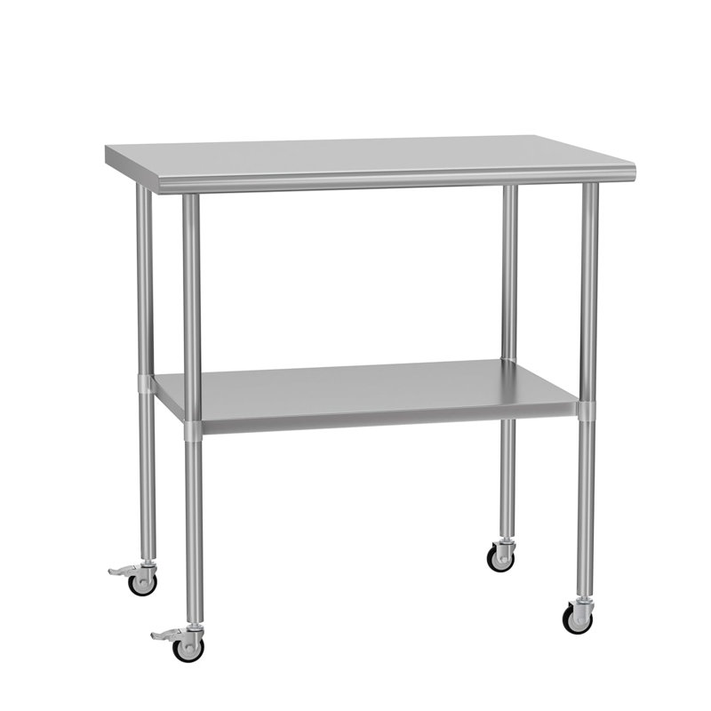 Table de travail en métal en acier inoxydable de 24 po x 36 po avec tablettes réglables sous les roulettes pour la cuisine commerciale, l'extérieur, le restaurant, l'hôtel et le garage