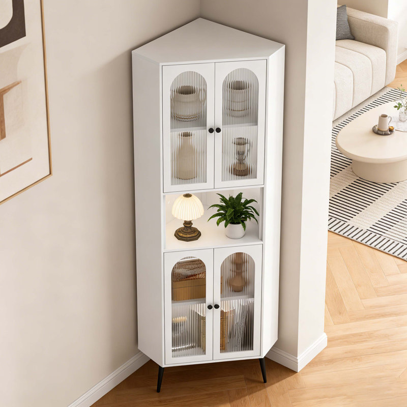 73'' White Metal Corner Cabinet With Doors & Adjustable Shelves, Stylish Space-Saving Corner Organizer For Multi-Scenes (Entryway/Bathroom/Bedroom/Dining Room/Living Room/Office)