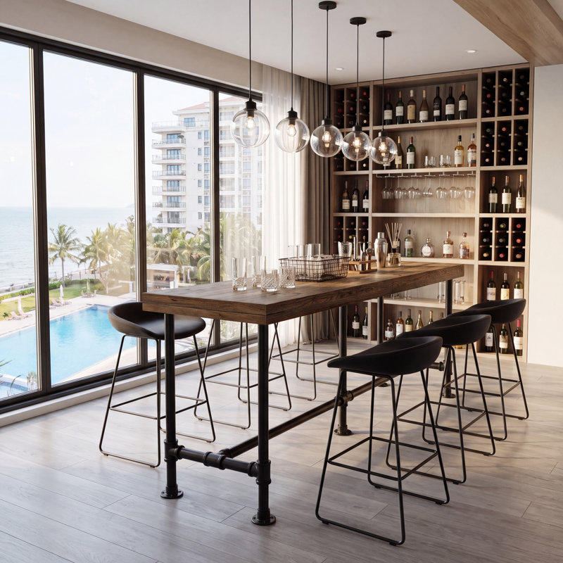 Table de bar en bois massif de 70,9 po de hauteur avec repose-pieds en métal, hauteur de comptoir pour 6 à 8 personnes, idéale pour les cuisines, les salles à manger et les bars à domicile