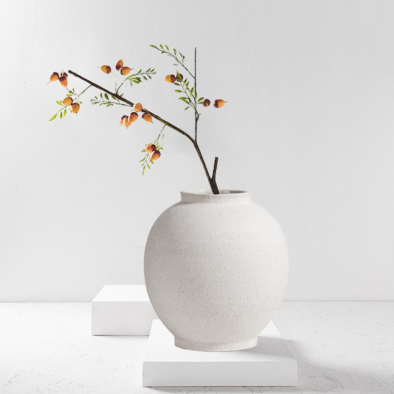 White Ceramic Vase, Round Floor Vase For Home Decor, 12.5" H x 11.7" W x 11.7" D