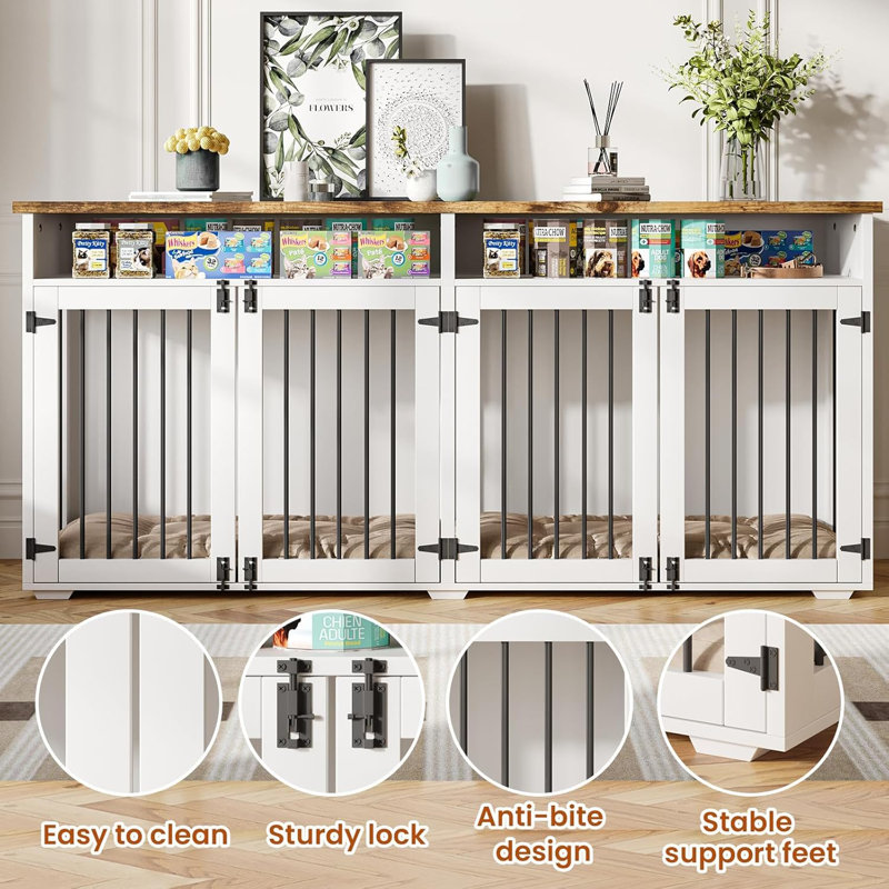 Meuble-cage pour chien, Blanc / Brun, H 35,03 po x l 72 po x P 23,62 po