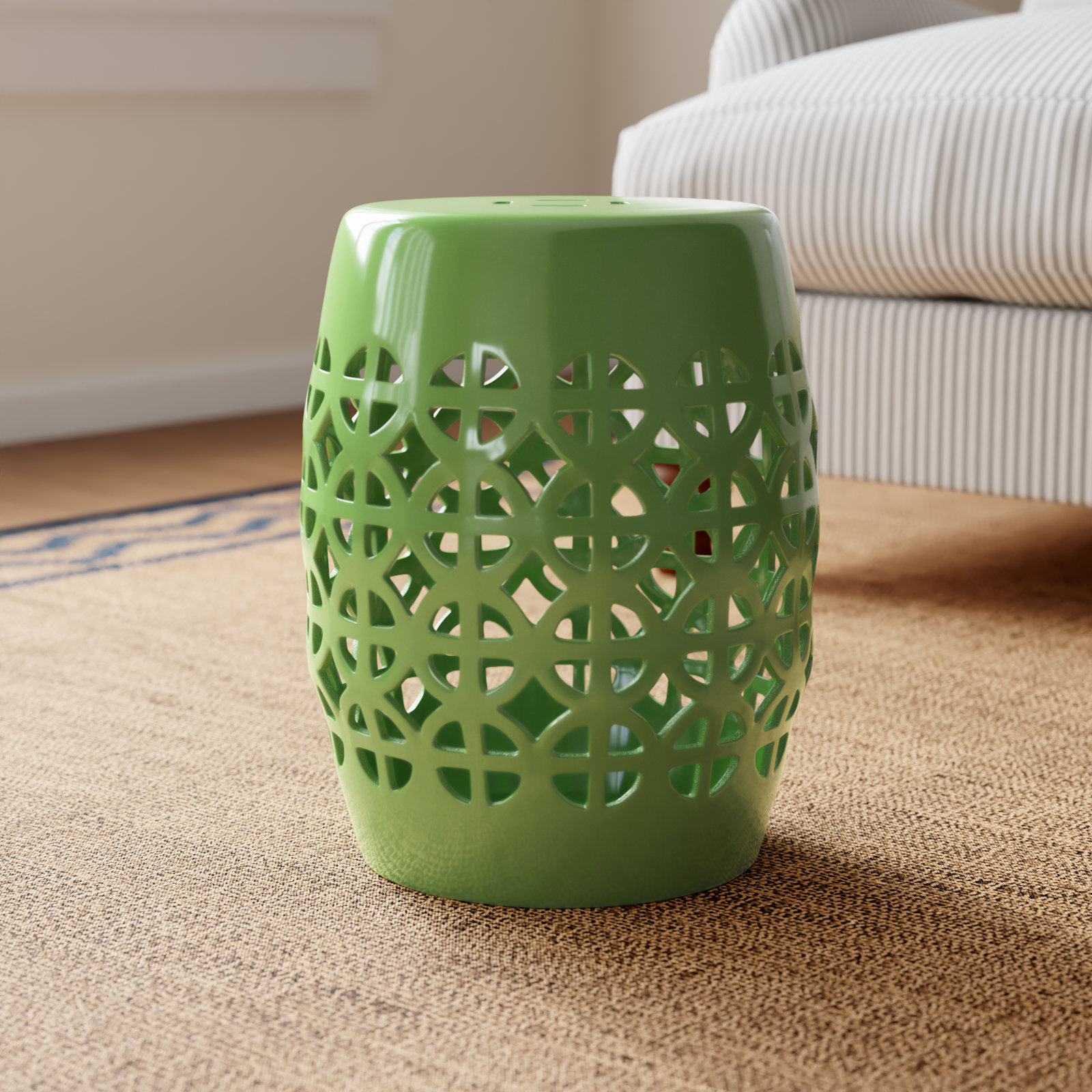 Keaton Porcelain Accent Stool, Grass Green