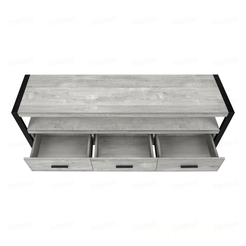 Meuble télé, console, meuble multimédia, tiroirs de rangement, salon, métal stratifié pour chambre à coucher, Grey